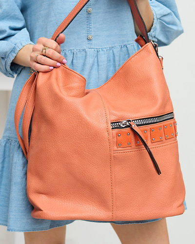 Oranžová dámská shopper taška s kamínky - doplňky