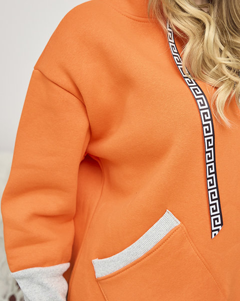 Oranžová dámská zateplená mikina s asymetrickým spodním okrajem- Oblečení