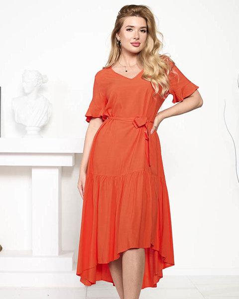 Oranžové dámské maxi šaty se zavazováním - Oblečení