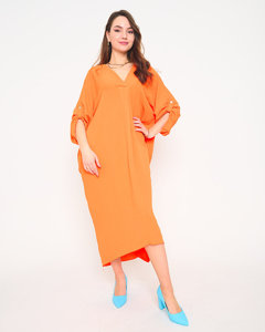 Oranžové dámské oversize midi šaty - Oblečení