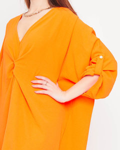 Oranžové dámské oversize šaty s volány - Oblečení