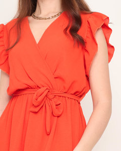 Oranžové dámské šaty s volánky - oblečení