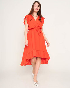 Oranžové dámské šaty s volánky - oblečení