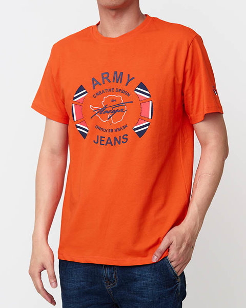 Oranžové pánské tričko s potiskem - Oblečení