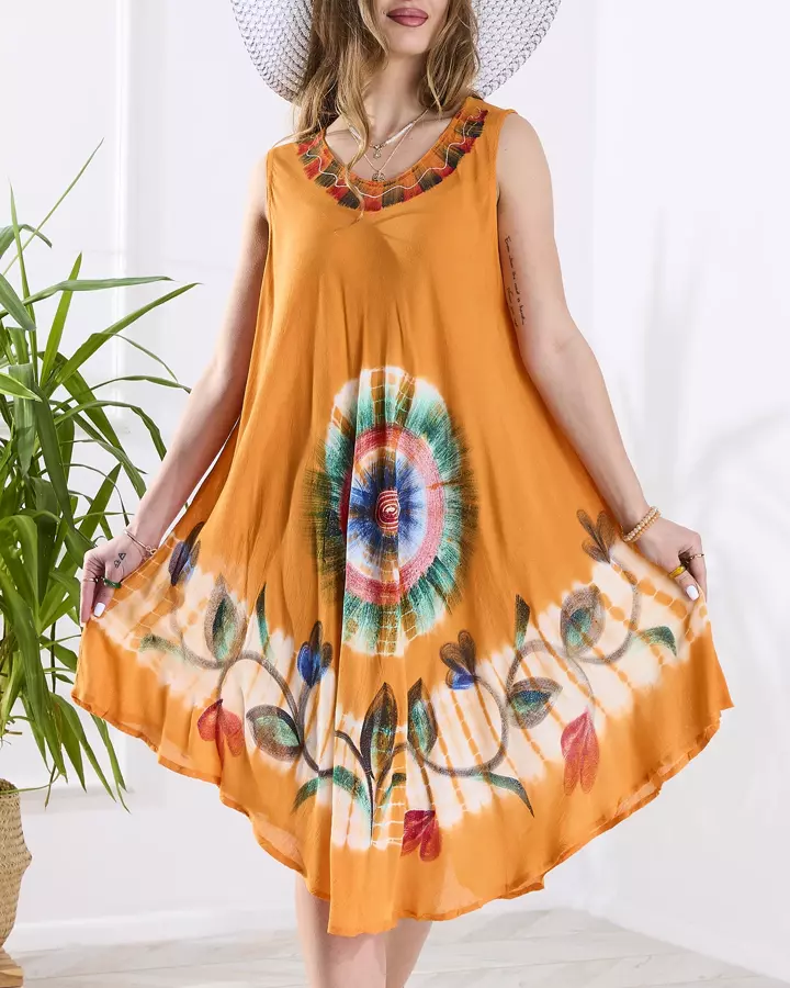 Oranžový dámský přehoz s barevnými květy - Oblečení
