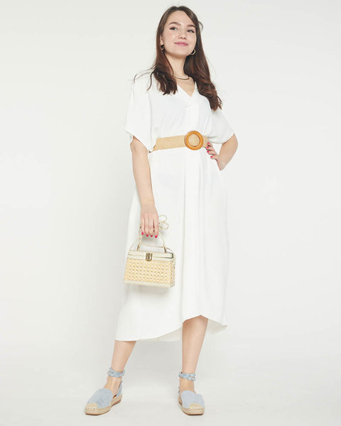 Oversized bílé dámské šaty s páskem - Oblečení