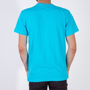 Pánské modré bavlněné tričko s potiskem - Oblečení