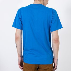 Pánské modré bavlněné tričko s potiskem - Oblečení