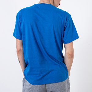Pánské modré bavlněné tričko zdobené potiskem a nápisem - Oblečení