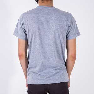 Pánské šedé bavlněné tričko s potiskem - Oblečení
