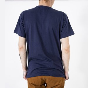 Pánské tmavě modré bavlněné tričko s barevným potiskem - Oblečení