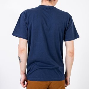 Pánské tmavě modré bavlněné tričko s potiskem - Oblečení