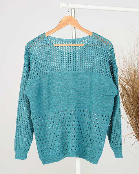 Prolamovaný dámský tyrkysový svetr - Oblečení