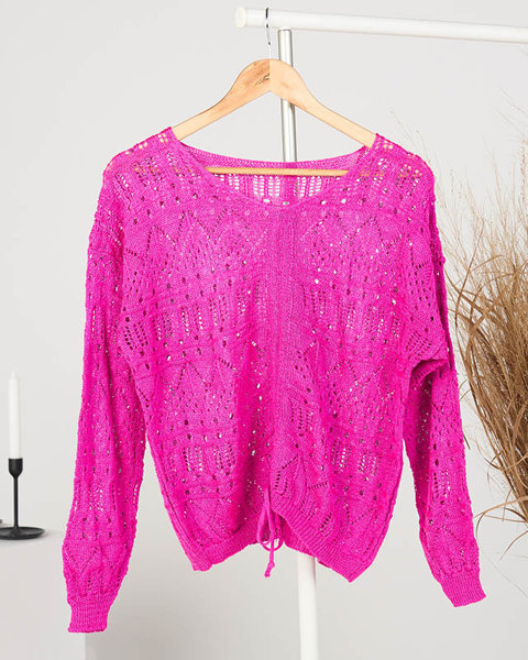 Průsvitný dámský pletený fuchsiový svetr - Oblečení