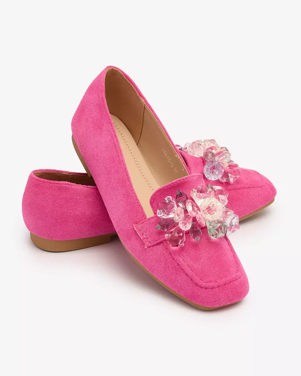 Royalfashion Neonově růžové dámské mokasíny s barevnými krystaly Setmika