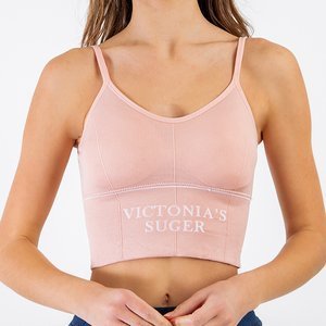 Růžová sportovní podprsenka s nápisy - Spodní prádlo