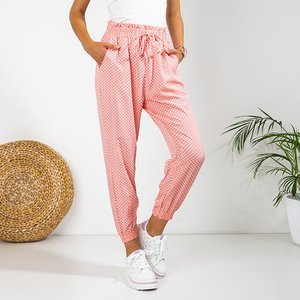 Růžové dámské kalhoty s puntíky PLUS SIZE - Oblečení