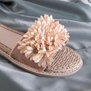 Růžové dámské pantofle s květinami Seiov - Obuv