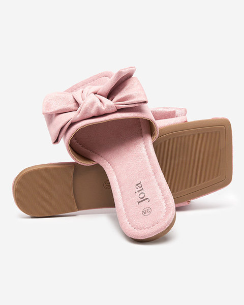 Růžové dámské pantofle s látkovou mašlí Kelisso - Obuv