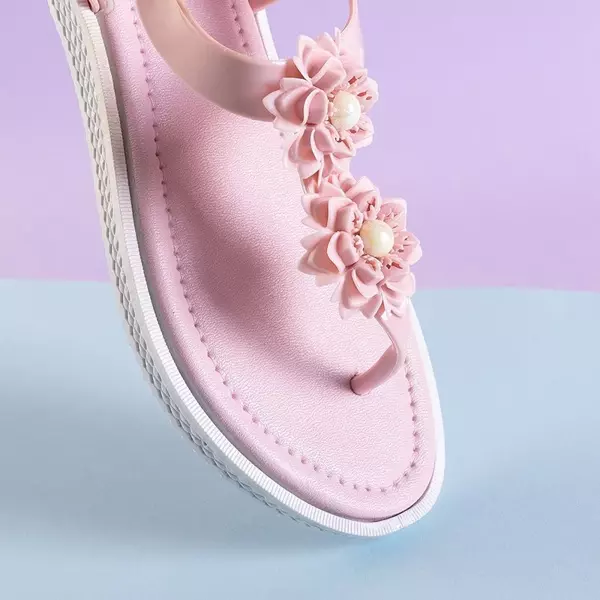Růžové dámské sandály a'la žabky s květy Dosana - obuv