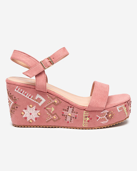 Růžové dámské sandály na klínku se zdobením Cozana-Footwear