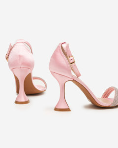 Růžové dámské sandály na vysokém podpatku s ozdobnými kubickými zirkony Manestri - Obuv