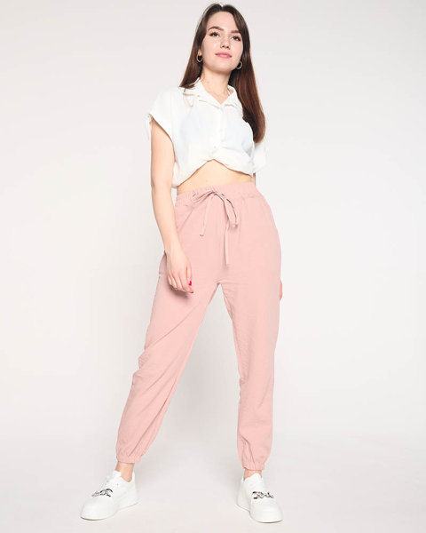 Růžové dámské vzdušné tenké kalhoty - Oblečení