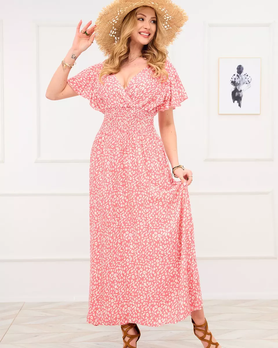 Růžové letní maxi šaty - Oblečení