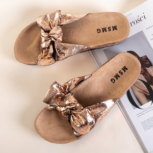 Růžovo-zlaté dámské sandály s mašlí Akemi - Obuv
