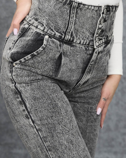 Šedé dámské džíny s vysokým pasem- Oblečení