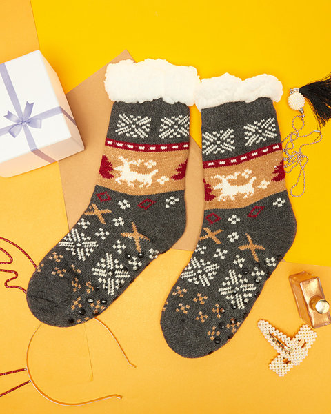 Šedé dámské ponožky s vánočním vzorem - Spodní prádlo