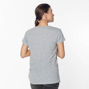Šedé dámské tričko s barevným potiskem a třpytkami - Oblečení