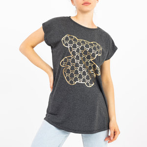 Šedé dámské tričko se zlatým potiskem - Oblečení