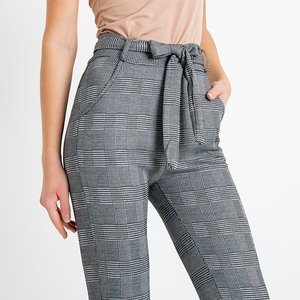 Šedé kárované dámské kalhoty - Oblečení