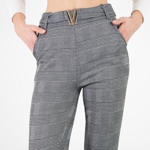 Šedé kárované dámské kalhoty - Oblečení