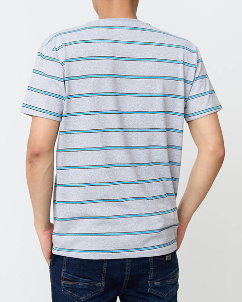 Šedé pánské bavlněné pruhované tričko - oblečení