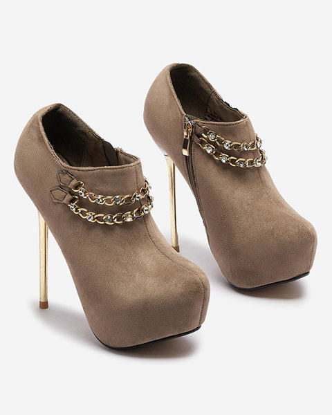 Šedobéžové dámské boty na vysokém jehlovém podpatku Ehcso- Obuv