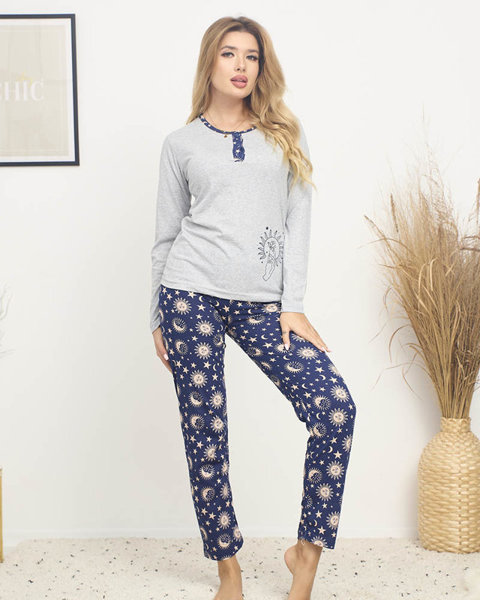 Šedomodré dámské dvoudílné vzorované pyžamo - Oblečení