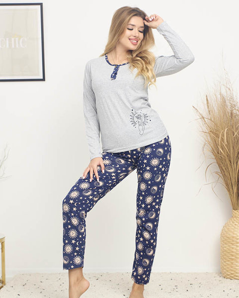 Šedomodré dámské dvoudílné vzorované pyžamo - Oblečení