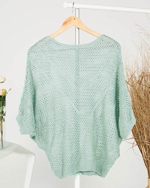 Šedozelený průhledný dámský svetr se sníženými rameny - Oblečení