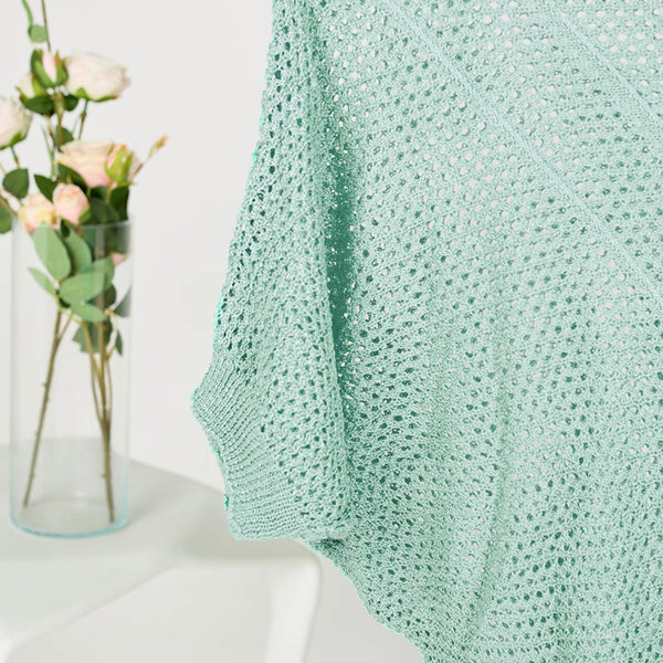 Šedozelený průhledný dámský svetr se sníženými rameny - Oblečení