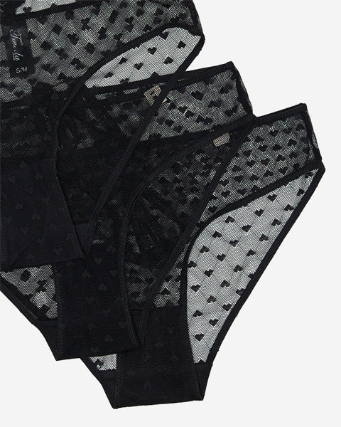 Set černých dámských slipů se srdíčky 3 / bal - Spodní prádlo