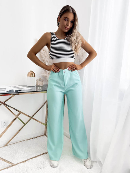 Široké dámské kalhoty v mátové barvě- Oblečení