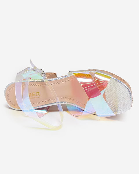 Stříbrné dámské holografické sandály na sloupku Tenssy - Obuv