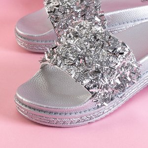 Stříbrné dámské pantofle se zirkony Onesti - obuv