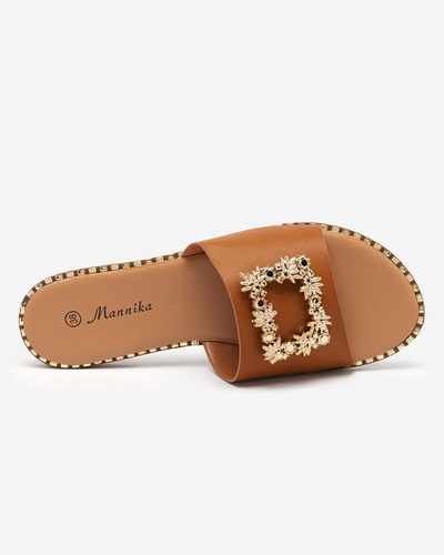 Světle hnědé dámské elegantní pantofle se zlatým zdobením Meriso - Obuv