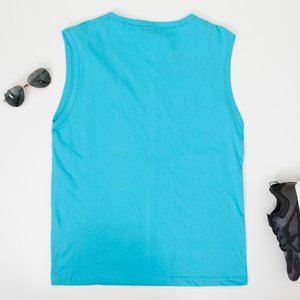 Světle modré bavlněné pánské tričko bez rukávů - oblečení