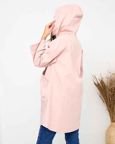 Světle růžová dámská kabátová bunda s kapucí- Oblečení