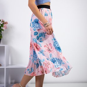 Světle růžová dlouhá květinová skládaná sukně - Oblečení