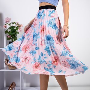 Světle růžová dlouhá květinová skládaná sukně - Oblečení